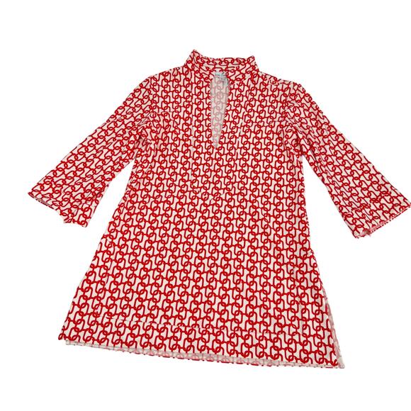 Jude Connally Long Sleeves V-Neck Chain Print Mini Dress Red Kate Dress - Picture 1 of 6